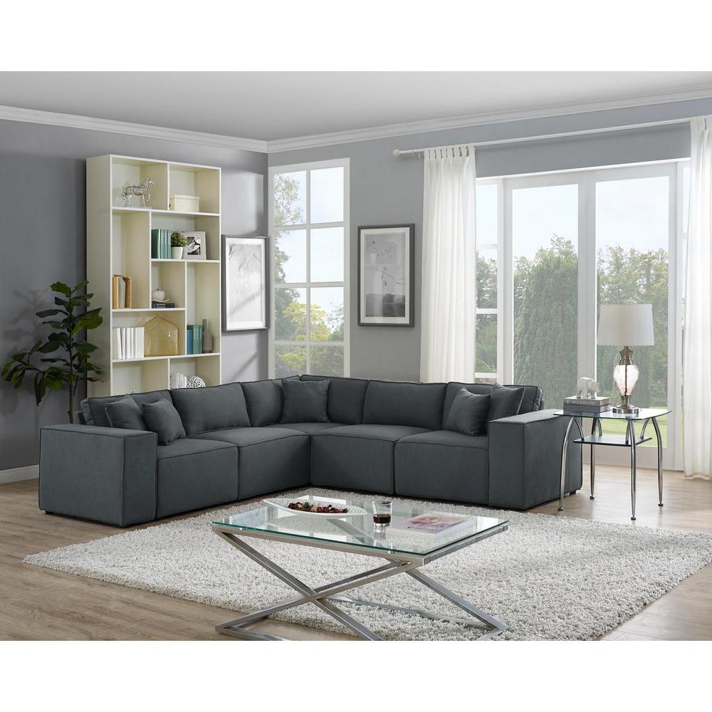 LILOLA Jenson Modular Sectional Sofa in Dark Gray Linen. Picture 2
