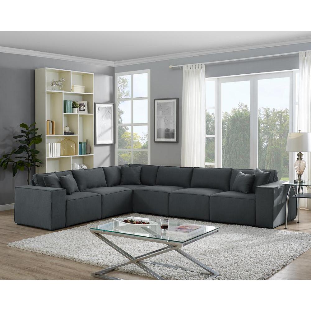 LILOLA Janelle Modular Sectional Sofa in Dark Gray Linen. Picture 2
