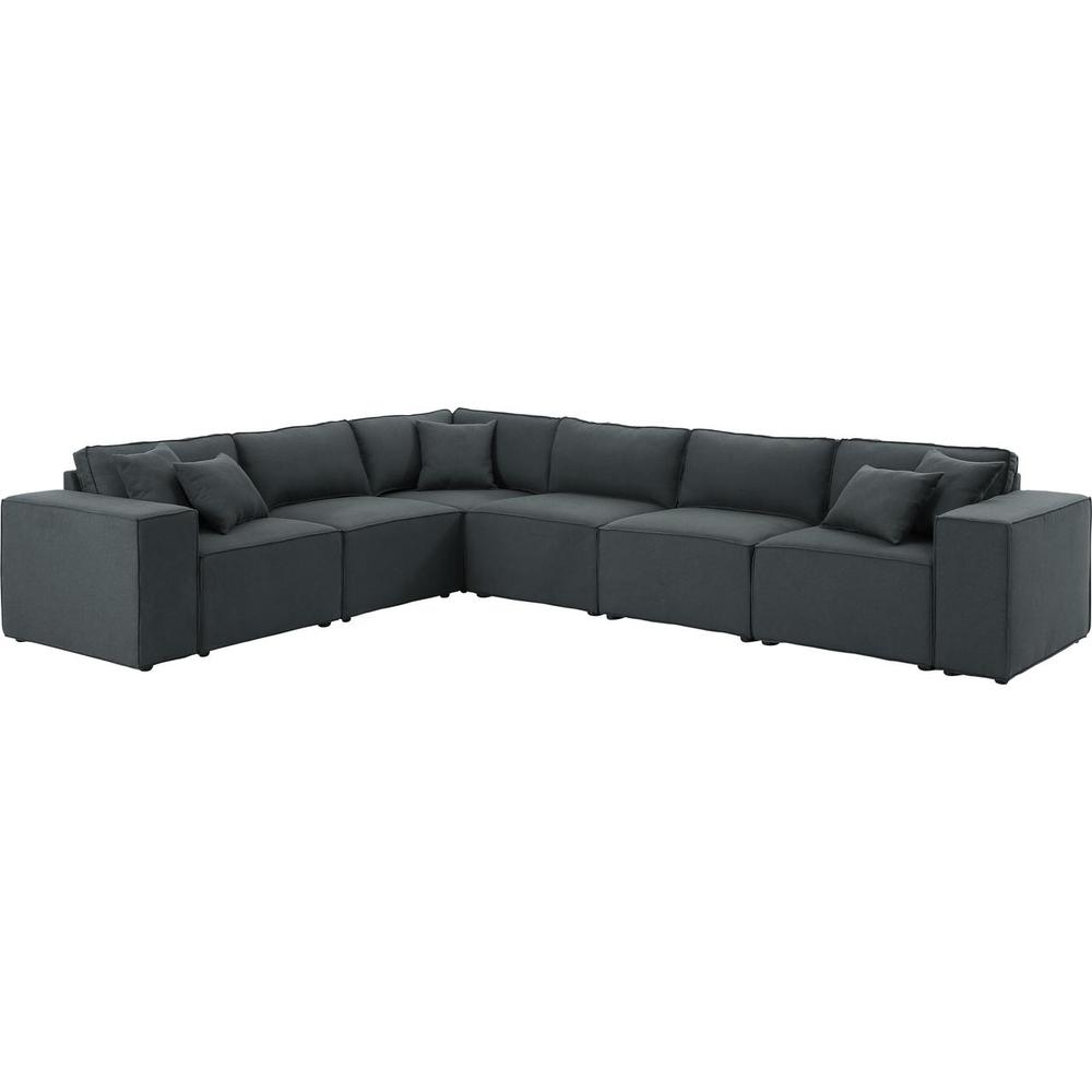 LILOLA Janelle Modular Sectional Sofa in Dark Gray Linen. The main picture.