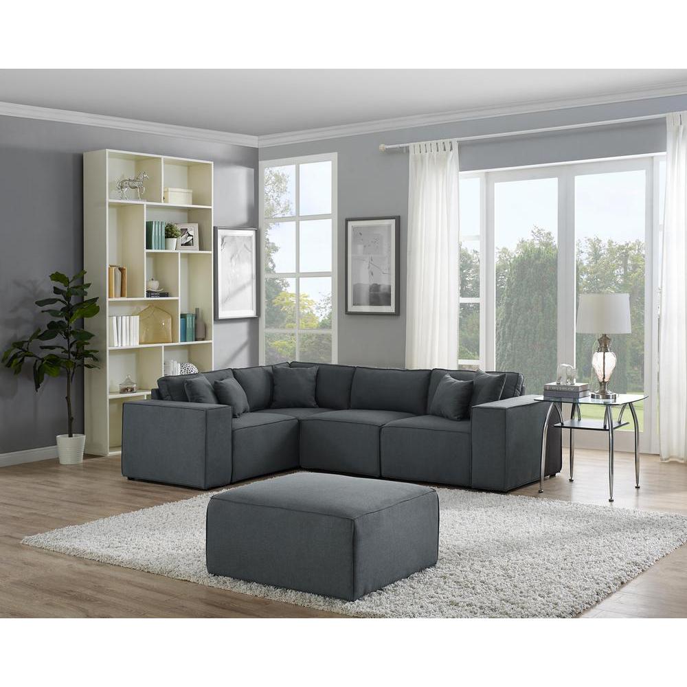 LILOLA Melrose Modular Sectional Sofa with Ottoman in Dark Gray Linen. Picture 2