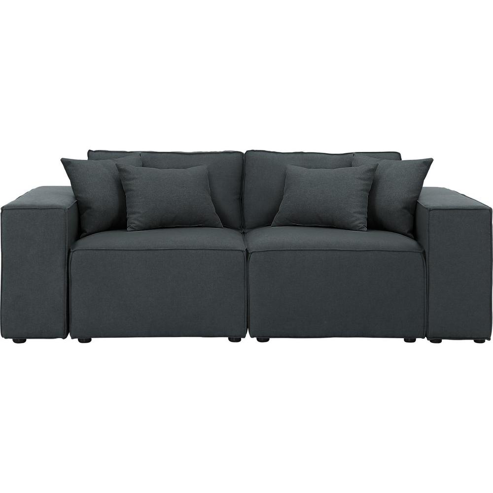 LILOLA Elson Loveseat in Dark Gray Linen. The main picture.