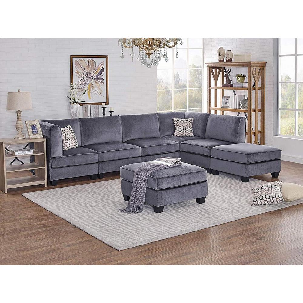 Zelmira Gray Velvet 7Pc Modular Sectional Sofa. Picture 4