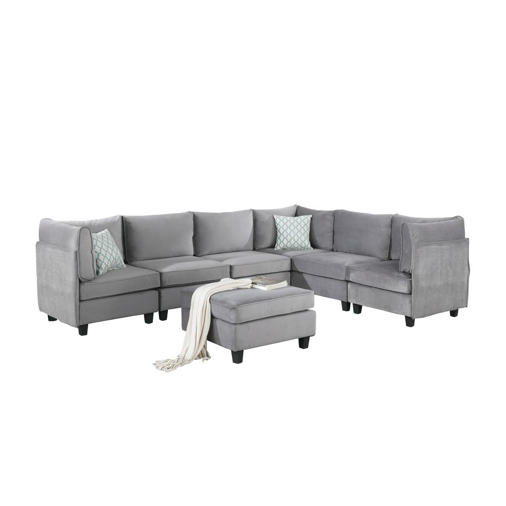 Simona Gray Velvet 7Pc Modular Sectional Sofa. The main picture.