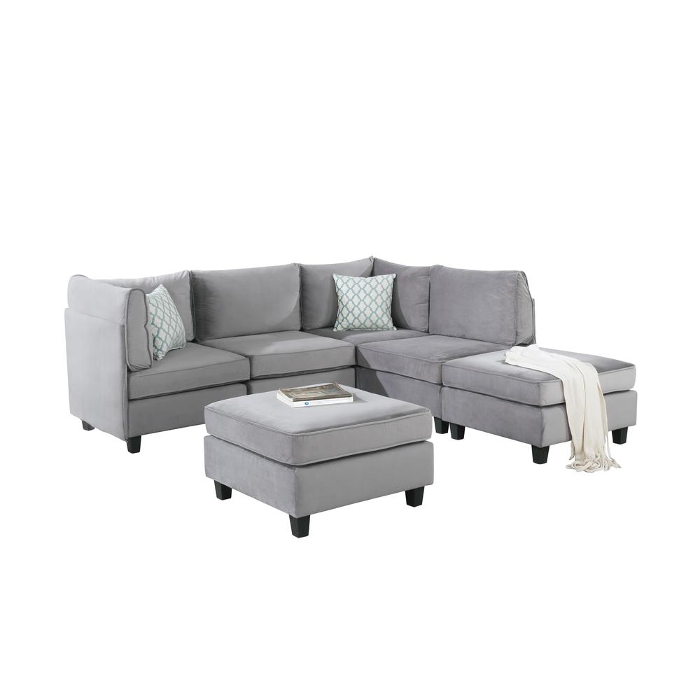 Simona Gray Velvet 6Pc Modular Sectional Sofa. The main picture.