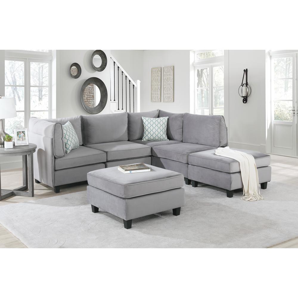 Simona Gray Velvet 6Pc Modular Sectional Sofa. Picture 2