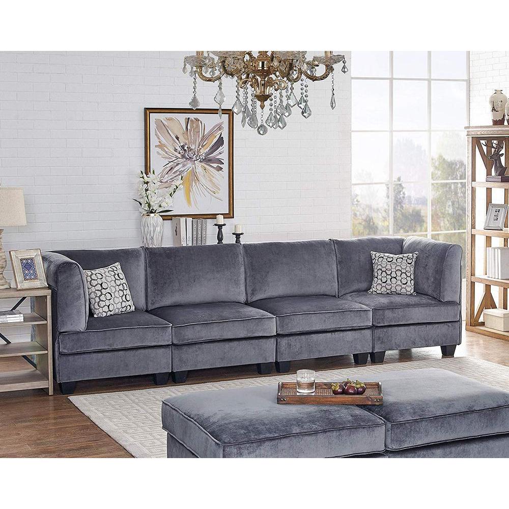 Zelmira Gray Velvet 4Pc Sofa. Picture 4