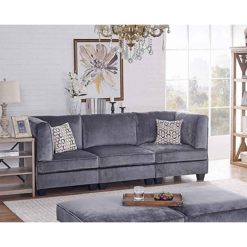 Zelmira Gray Velvet 3Pc Sofa. Picture 4