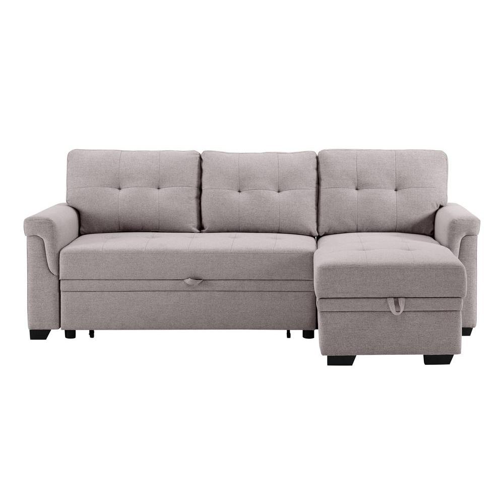  Lucca Light Gray Linen Reversible Sleeper Sectional Sofa 