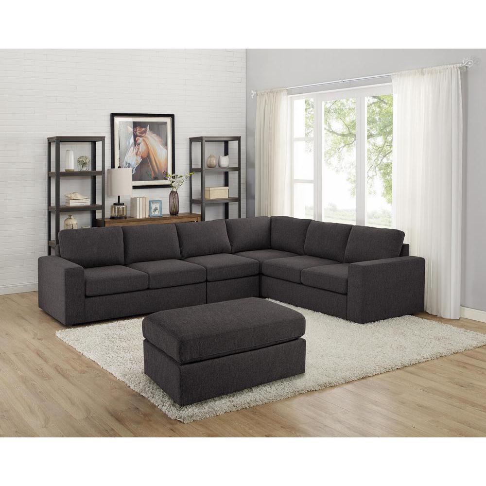 LILOLA Bayside Modular Sectional Sofa with Ottoman in Dark Gray Linen. Picture 1