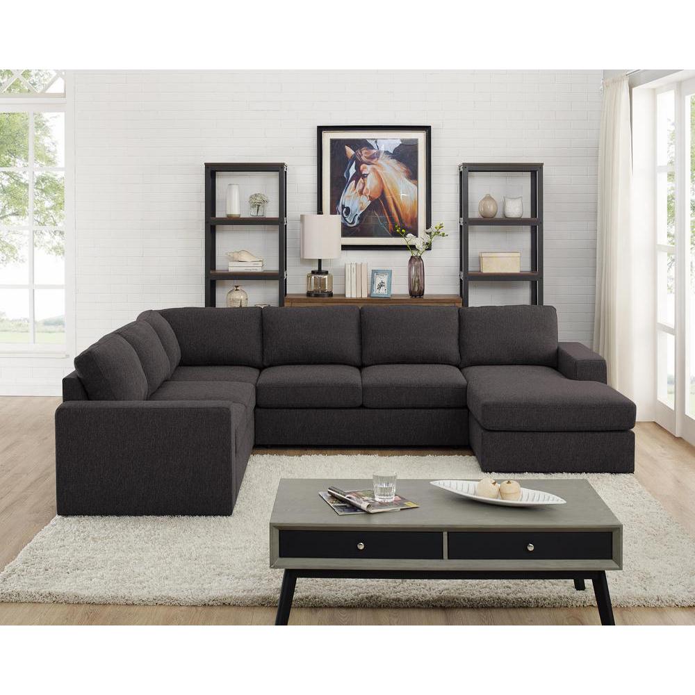 LILOLA Warren Sectional Sofa with Reversible Chaise in Dark Gray Linen. Picture 2