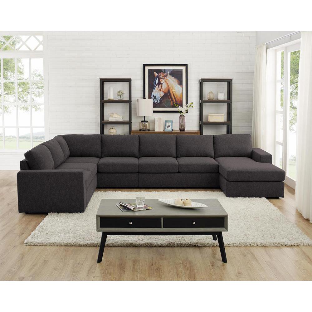 LILOLA Tifton Modular Sectional Sofa with Reversible Chaise in Dark Gray Linen. Picture 2
