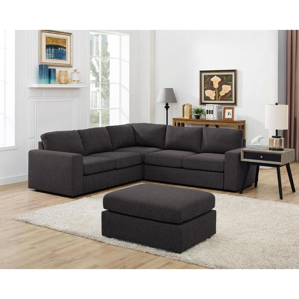 LILOLA Decker Sectional Sofa with Ottoman in Dark Gray Linen. Picture 1