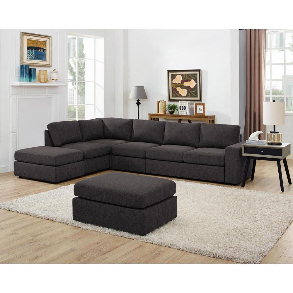 LILOLA Cassia Modular Sectional Sofa with Ottoman in Dark Gray Linen. The main picture.