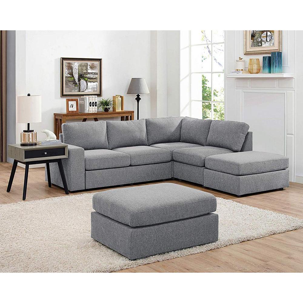 Marta Light Gray Linen 6 Seat Reversible Modular Sectional Sofa with Ottoman. The main picture.
