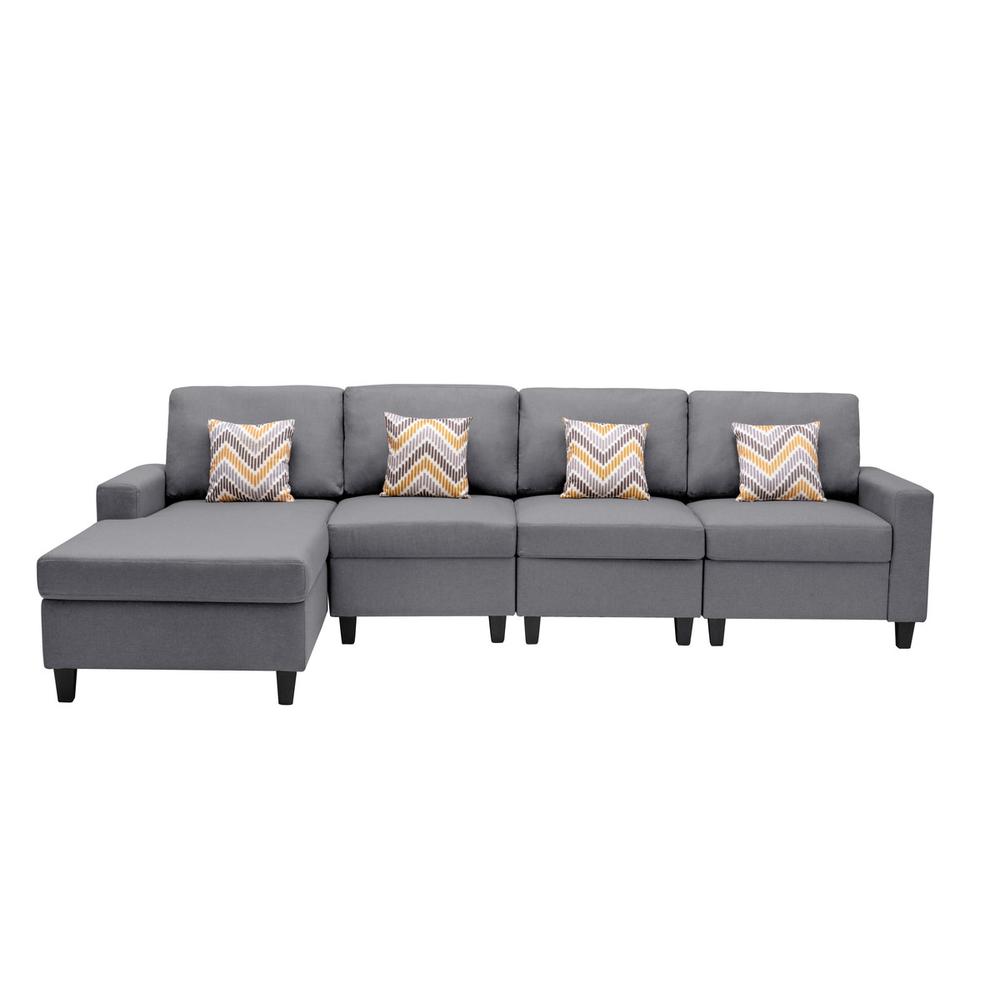 Nolan Gray Linen Fabric 4 Pc Reversible Sectional Sofa Chaise with Pillows and Interchangeable Legs. Picture 6