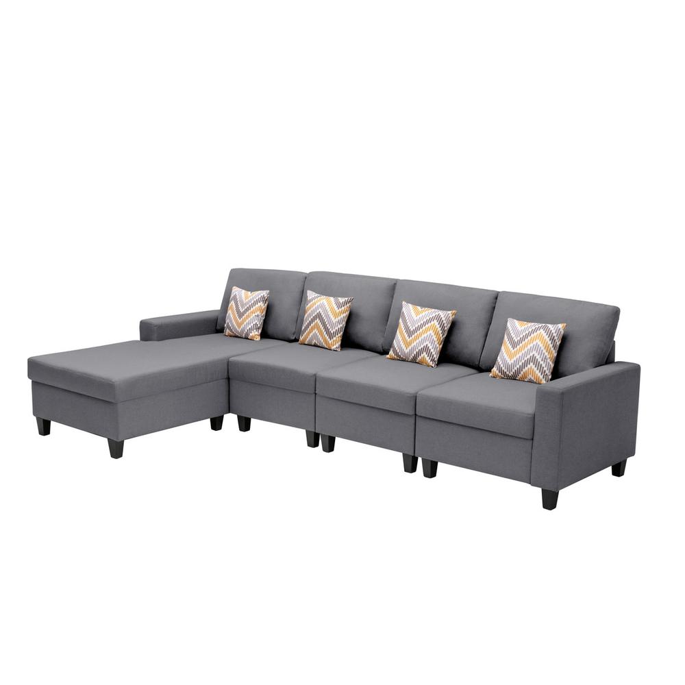 Nolan Gray Linen Fabric 4 Pc Reversible Sectional Sofa Chaise with Pillows and Interchangeable Legs. Picture 5