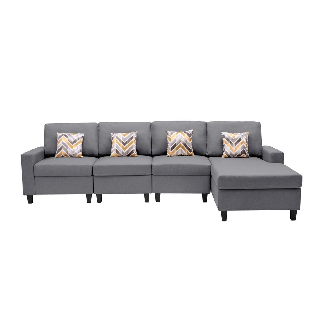 Nolan Gray Linen Fabric 4Pc Reversible Sectional Sofa Chaise with Pillows and Interchangeable Legs. Picture 6