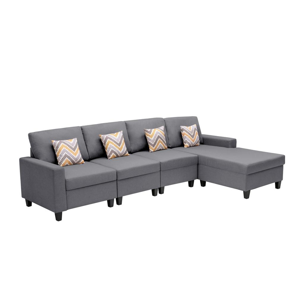 Nolan Gray Linen Fabric 4Pc Reversible Sectional Sofa Chaise with Pillows and Interchangeable Legs. Picture 5