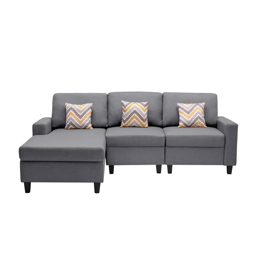 Nolan Gray Linen Fabric 3Pc Reversible Sectional Sofa Chaise with Pillows and Interchangeable Legs. Picture 6