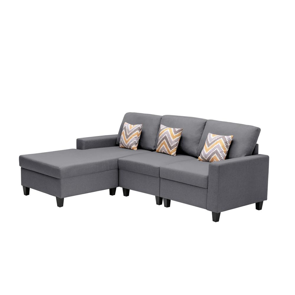 Nolan Gray Linen Fabric 3Pc Reversible Sectional Sofa Chaise with Pillows and Interchangeable Legs. Picture 5