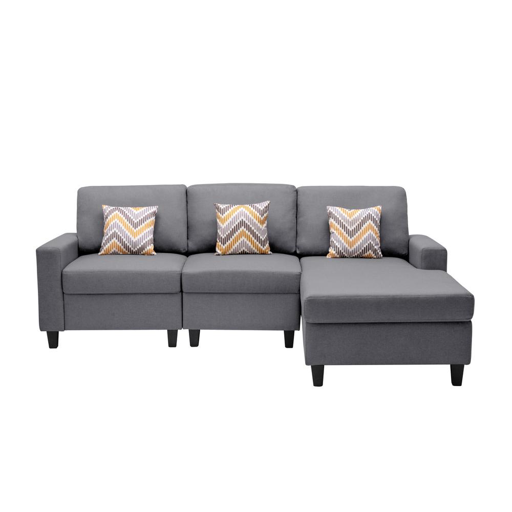 Nolan Gray Linen Fabric 3 Pc Reversible Sectional Sofa Chaise with Pillows and Interchangeable Legs. Picture 6