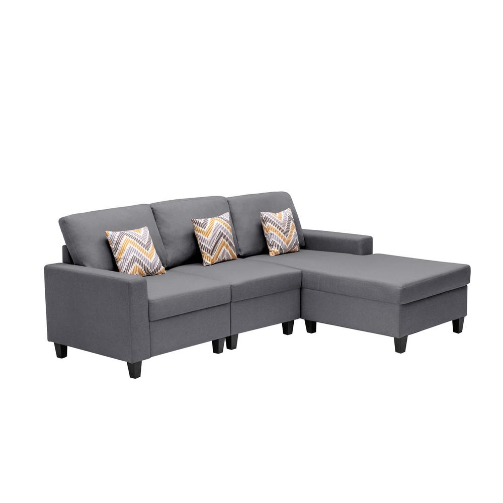 Nolan Gray Linen Fabric 3 Pc Reversible Sectional Sofa Chaise with Pillows and Interchangeable Legs. Picture 5