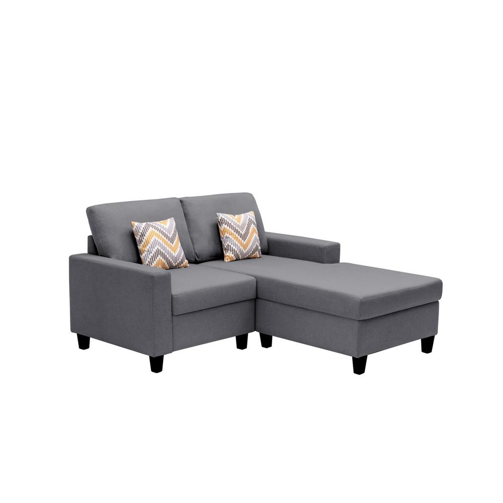 Nolan Gray Linen Fabric 2-Seater Reversible Sofa Chaise with Pillows and Interchangeable Legs. Picture 5