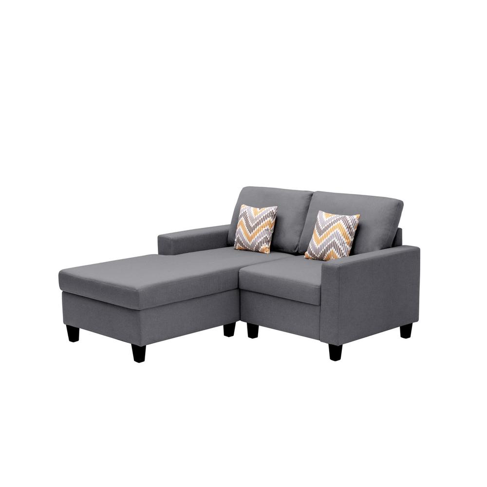 Nolan Gray Linen Fabric 2 Seater Reversible Sofa Chaise with Pillows and Interchangeable Legs. Picture 5