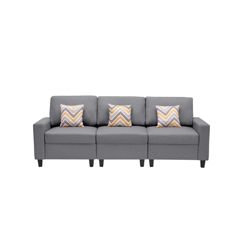 Nolan Gray Linen Fabric Sofa with Pillows and Interchangeable Legs. Picture 6