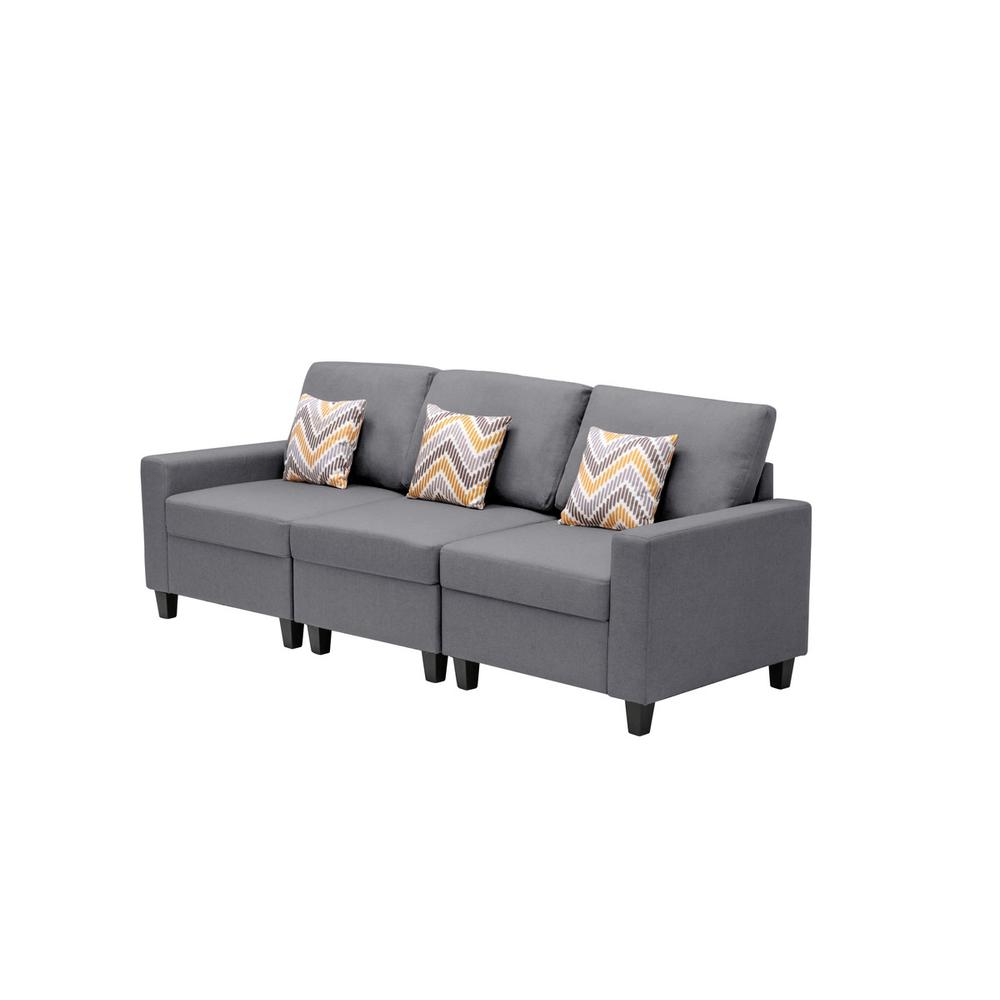 Nolan Gray Linen Fabric Sofa with Pillows and Interchangeable Legs. Picture 5