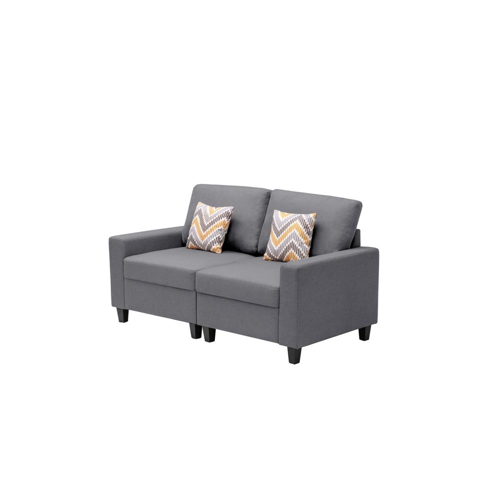 Nolan Gray Linen Fabric Loveseat with Pillows and Interchangeable Legs. Picture 5