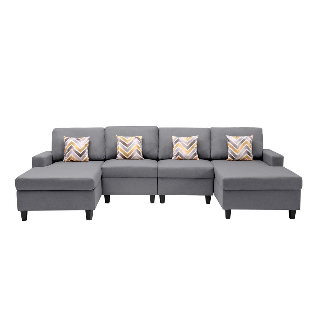 Nolan Gray Linen Fabric 4Pc Double Chaise Sectional Sofa with Pillows and Interchangeable Legs. Picture 6