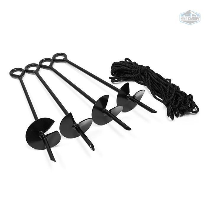 King Canopy 4-Piece Anchor Kit,15-inch Auger Style w/Rope, Black, A4100. Picture 1