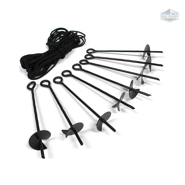 King Canopy 8-Piece Anchor Kit,15-inch Auger Style w/Rope, Black, A8200. Picture 1