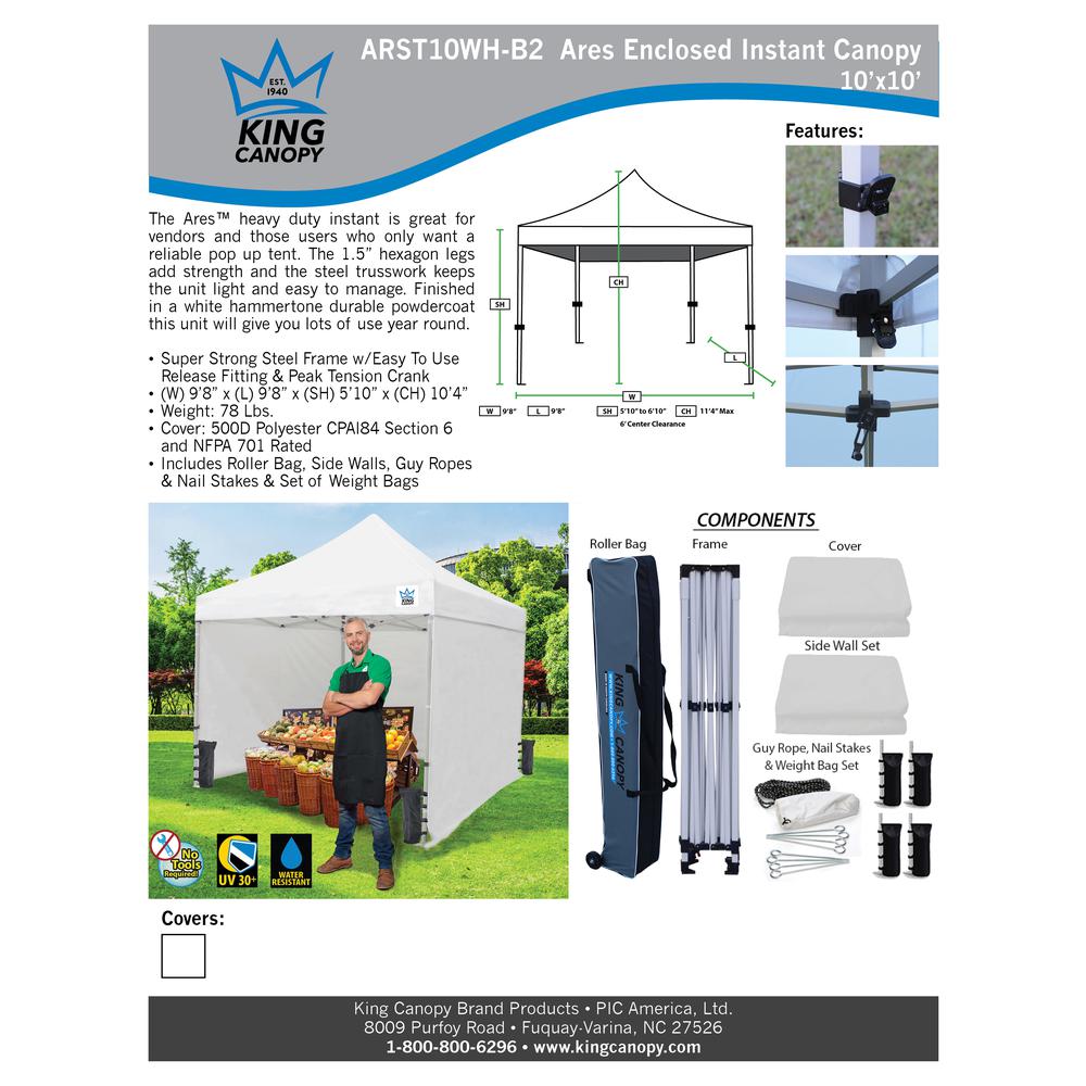 10-Feet Commercial Instant Pop up Canopy w/ 3 Solid Sides,1 Zippered Door. Picture 10