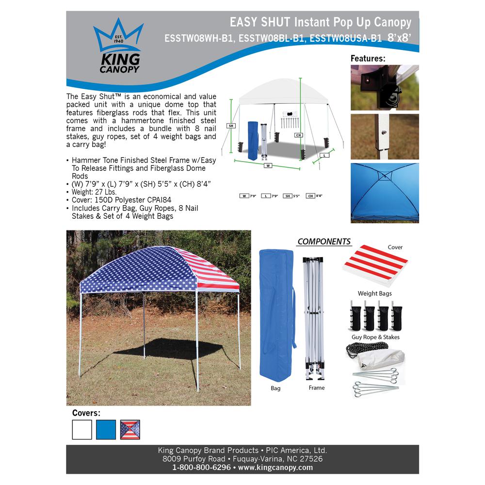8-Feet by 8-Feet Instant Pop up Canopy with Weight Bags,Guy Ropes and Stakes. Picture 1