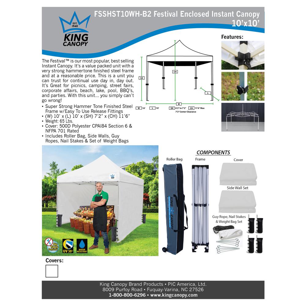 10-Feet Instant Pop up Canopy with 3 Solid Sides, 1 Zippered Door. Picture 8