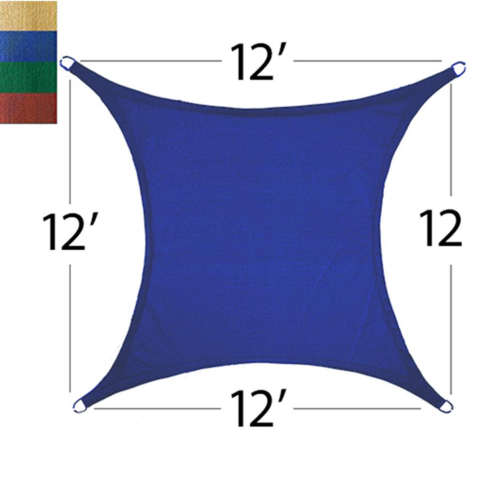 12-Feet Quadrilateral Sun Shade Sail, 320gsm Woven Fabric, Square, Blue. Picture 1