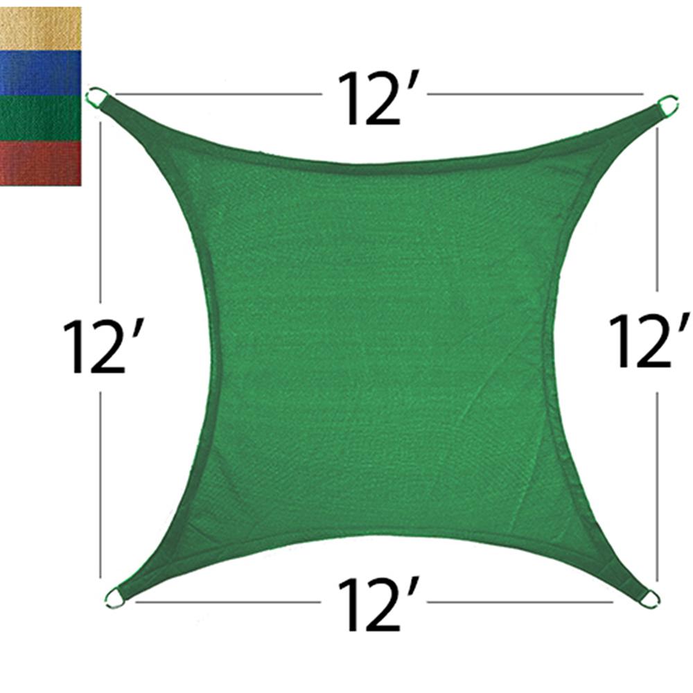 12-Feet Quadrilateral Sun Shade Sail, 320gsm Woven Fabric, Square, Green. Picture 1