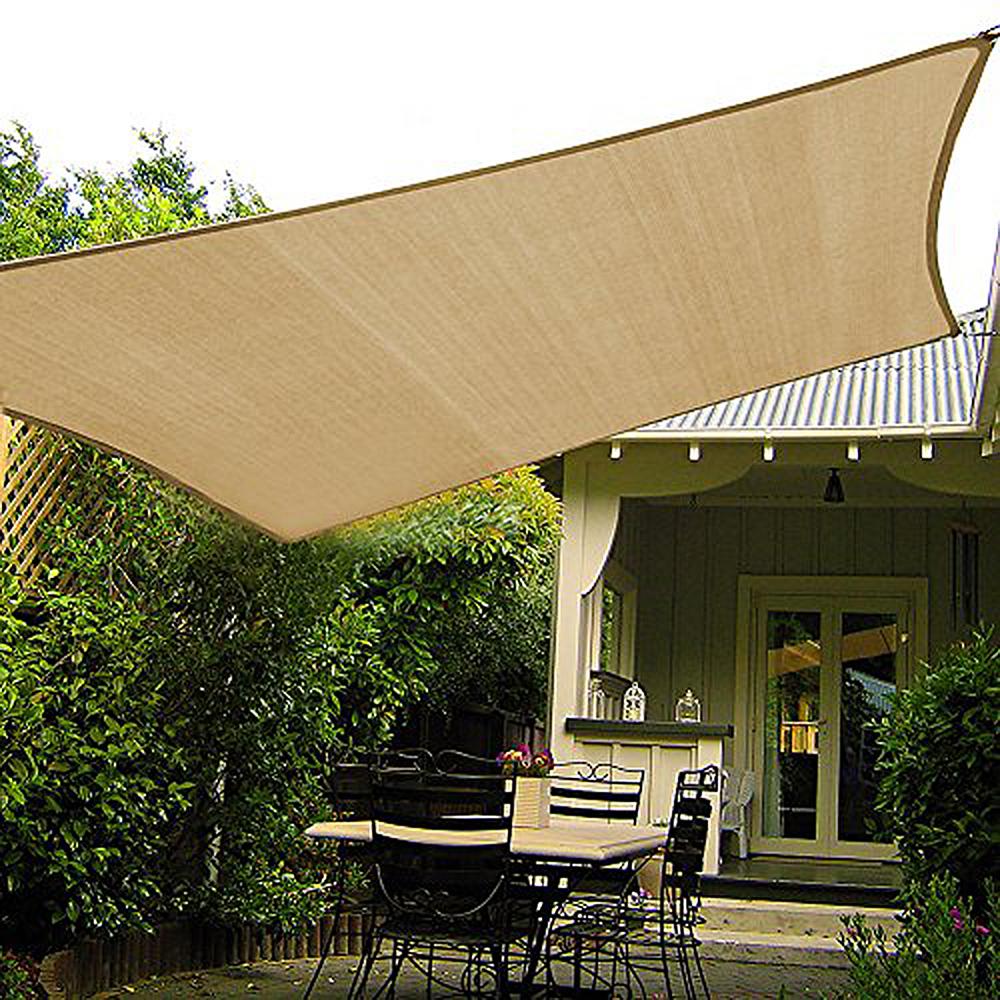 12-Feet Quadrilateral Sun Shade Sail, 320gsm Woven Fabric, Square, Sand. Picture 5