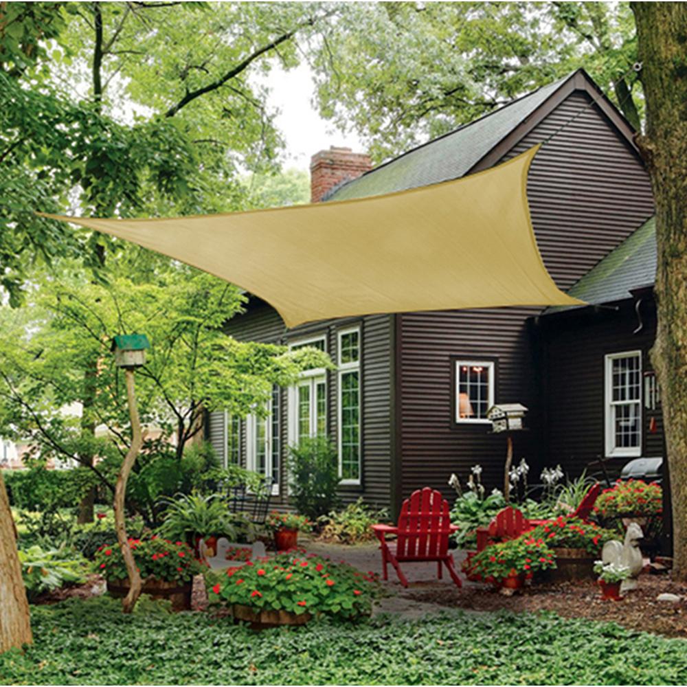 12-Feet Quadrilateral Sun Shade Sail, 320gsm Woven Fabric, Square, Sand. Picture 6