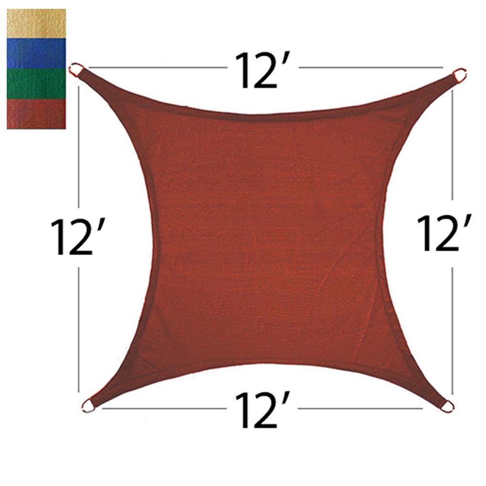12-Feet Quadrilateral Sun Shade Sail, 320gsm Woven Fabric, Square, Terracotta. Picture 1