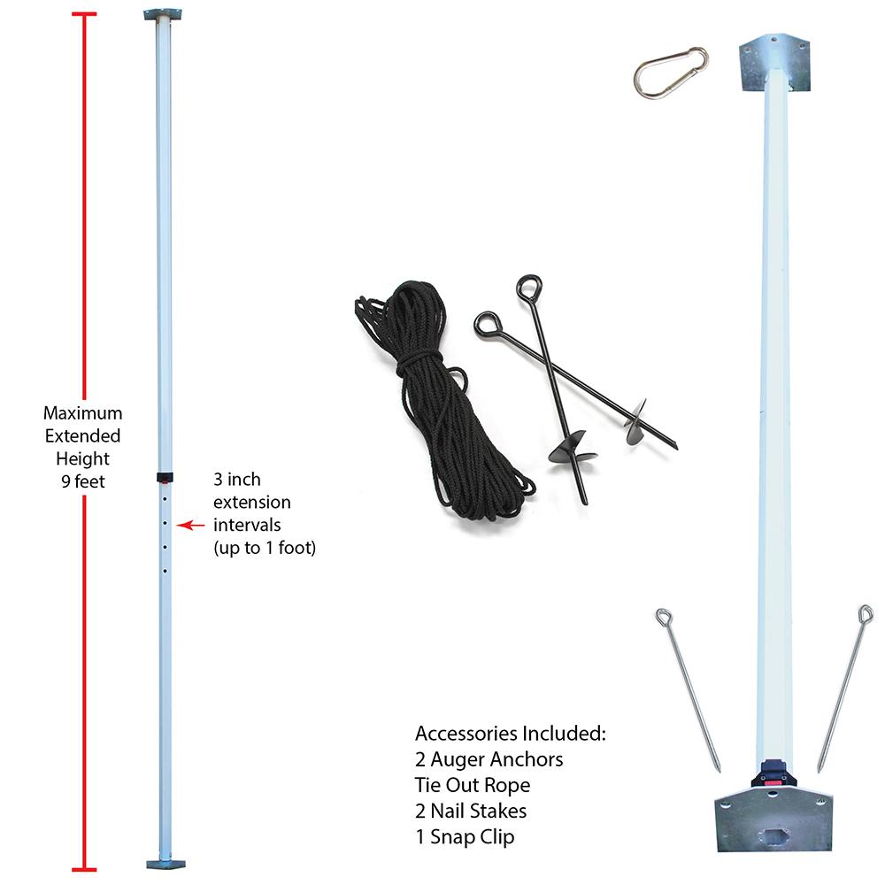 Sun Shade Sail 9-Feet Extension Pole Kit Contains Rope,Stakes and Snapclips. Picture 2