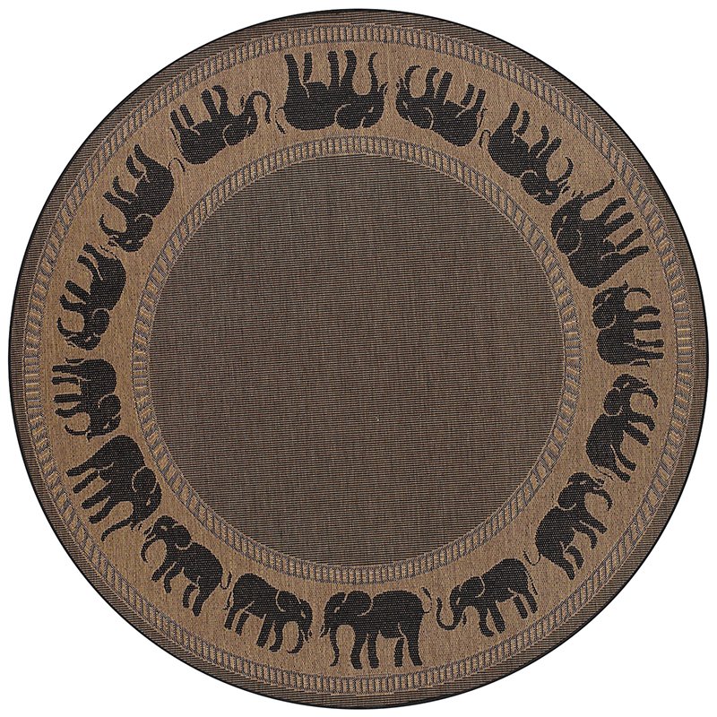 Elephant Area Rug, Cocoa/Black ,Round, 7'6" x 7'6". Picture 1