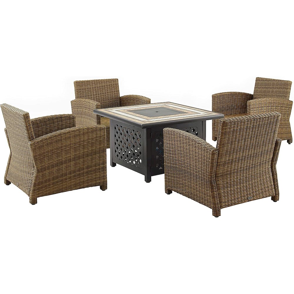 Bradenton 5Pc Outdoor Wicker Conversation Set W/Fire Table Navy/Weathered Brown - Tucson Fire Table & 4 Armchairs. Picture 3