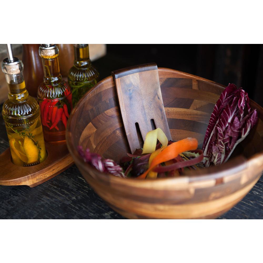 Fabio Viviani Mescolare Large Salad Bowl with Integrated Serving/Tossing Tools, (Acacia Wood). Picture 11