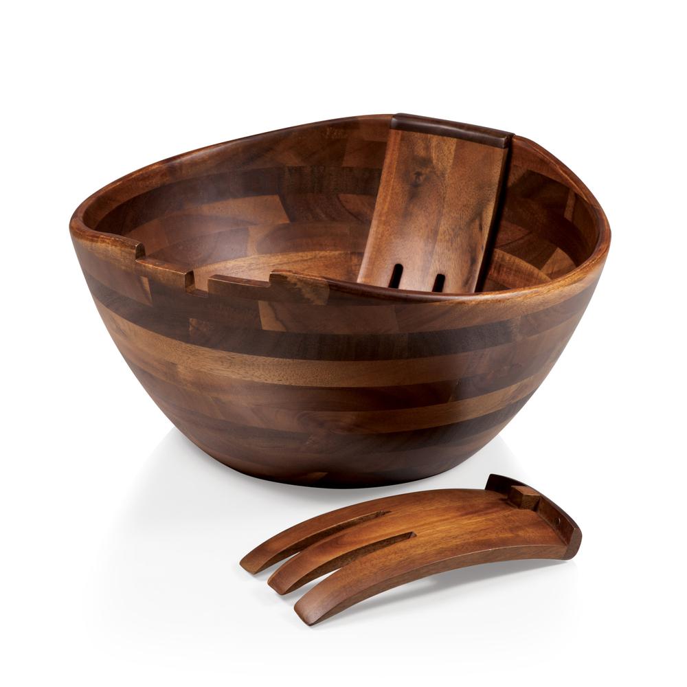 Fabio Viviani Mescolare Large Salad Bowl with Integrated Serving/Tossing Tools, (Acacia Wood). Picture 6