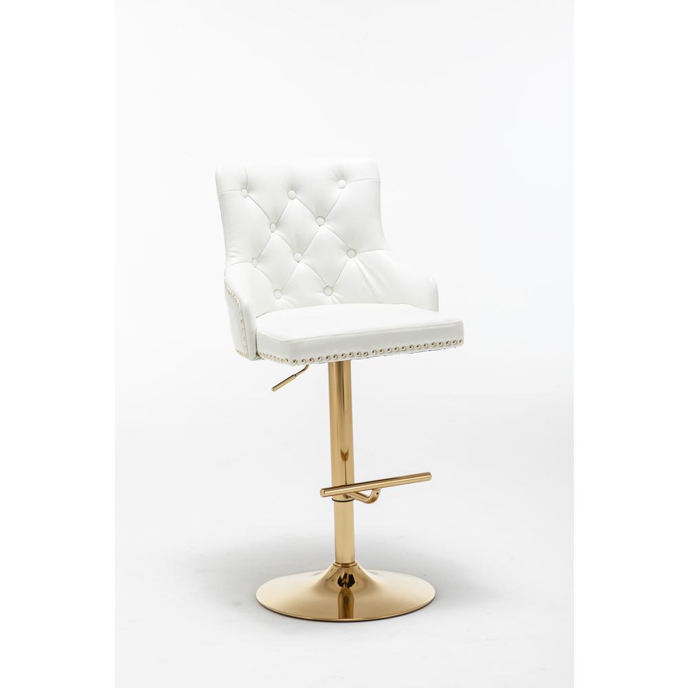 Brightcast 2-piece Velvet Tufted Gold Bar Stools in White. Picture 1