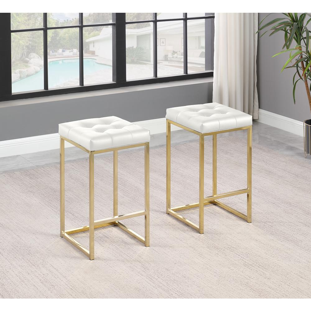 Jersey White Faux Leather Counter Height Stool in Gold (Set of 2). Picture 2
