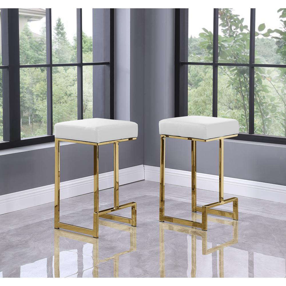 Dorrington Faux Leather Backless Counter Height Stool in White/Gold (Set of 2). Picture 2